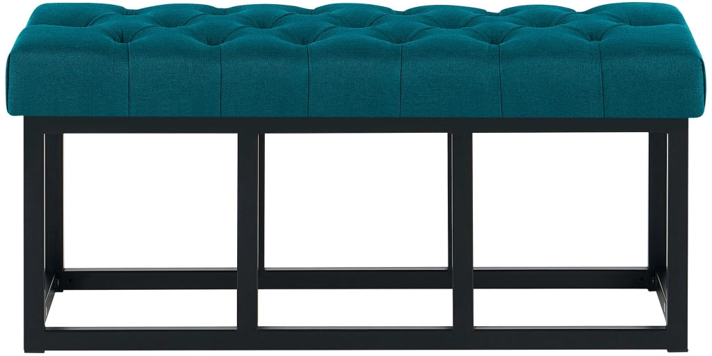 Panca design AMUN in metallo nero opaco e tessuto blu,100 cm