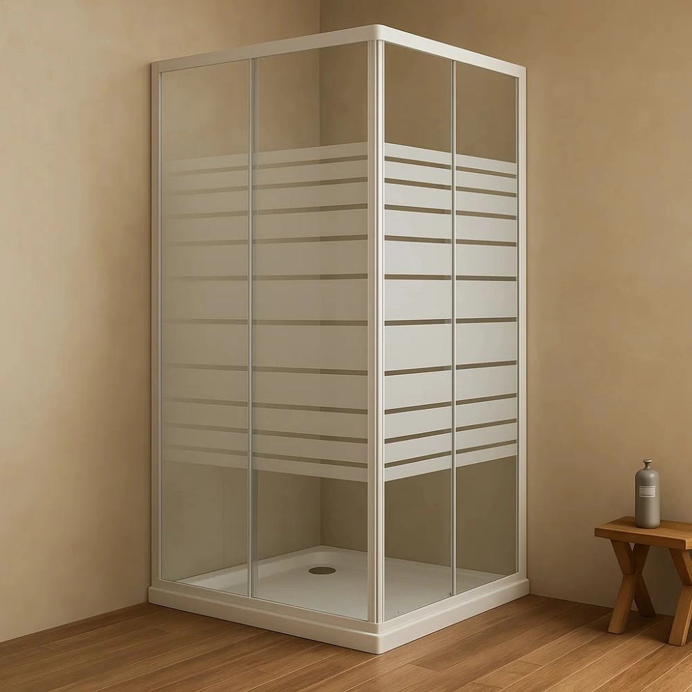 Box doccia corner due ante cristallo serigrafato temperato *** misure 76.5-79.5x116.5-119.5xh185 cm serigrafato dx, c...