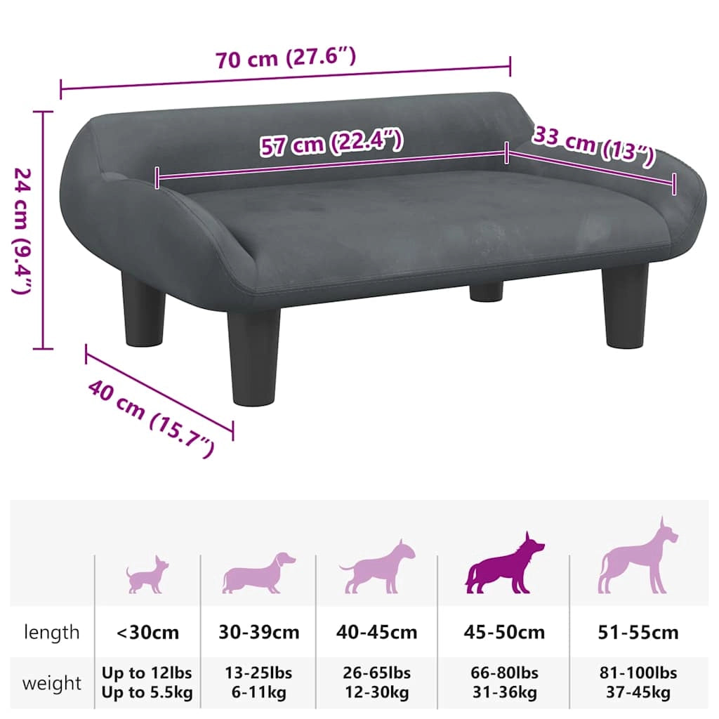 Cuccia per cani comoda cesta da divano velluto grigio scuro 70 x 40 x 24 cm 02_0043166
