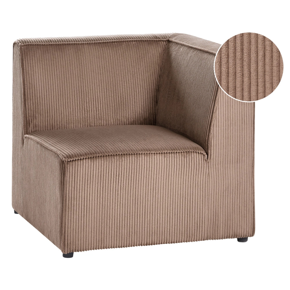 Modulo divano a 1 posto in velluto a coste sabbia beige con sezione angolare stile moderno lato destro