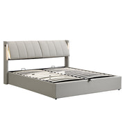 Letto imbottito LED idraulico - Xylo - 140x200 cm - Grigio - USB ricaricabile, testiera regolabile