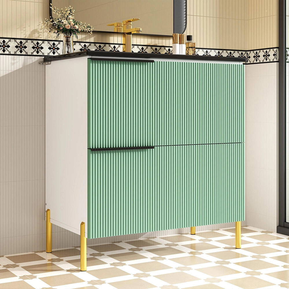 Armadio bagno con lavabo in ceramica - Xylo - Verde con cassetti