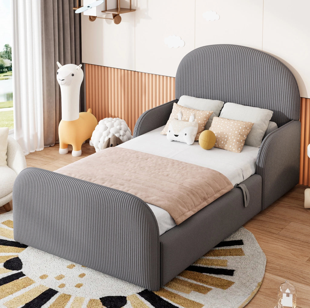 Letto imbottito per bambini con contenitore idraulico 90x200 cm in velluto grigio