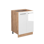 Mobiletto base cucina Fame-Line Bianco lucido/Rovere dorato 60 cm senza piano di lavoro Vicco