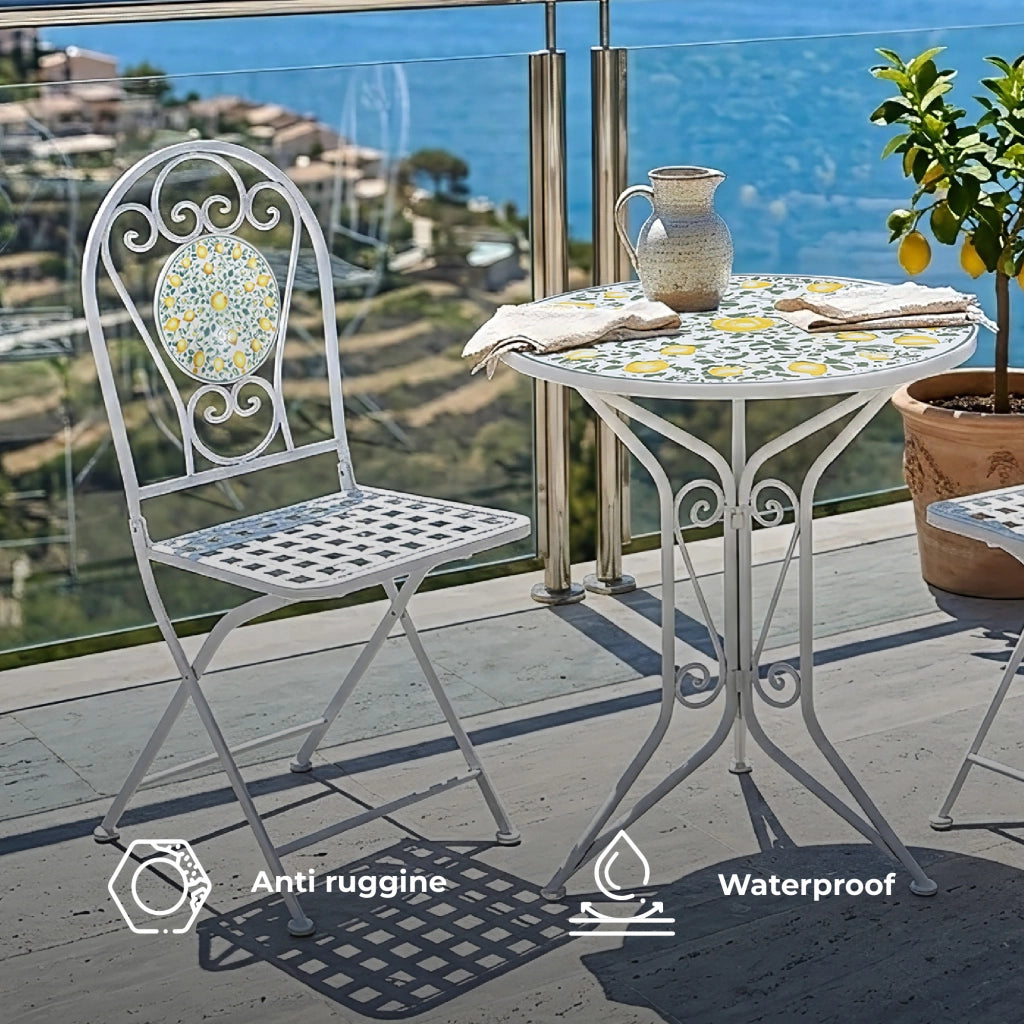 Set Bistrot Tavolino Con 2 Sedie Con Mosaico In Ceramica Per Esterno Terrazzo Giardino Pieghevoli Patio Casa,Bar,Ristoranti,Mobili Giardino Mod-Mazara