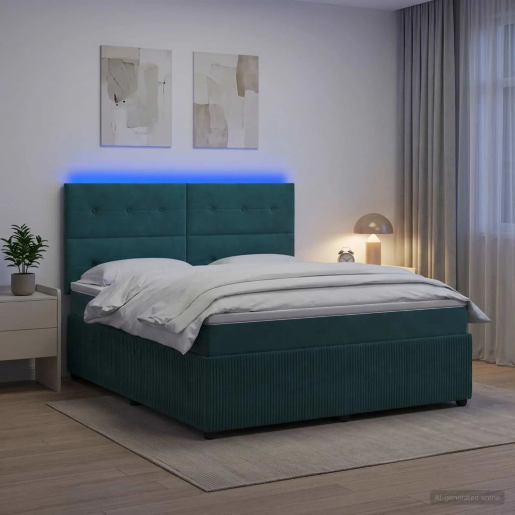 Letto Box Spring LED con Materasso Verde Scuro 140 x 190 cm 3456068