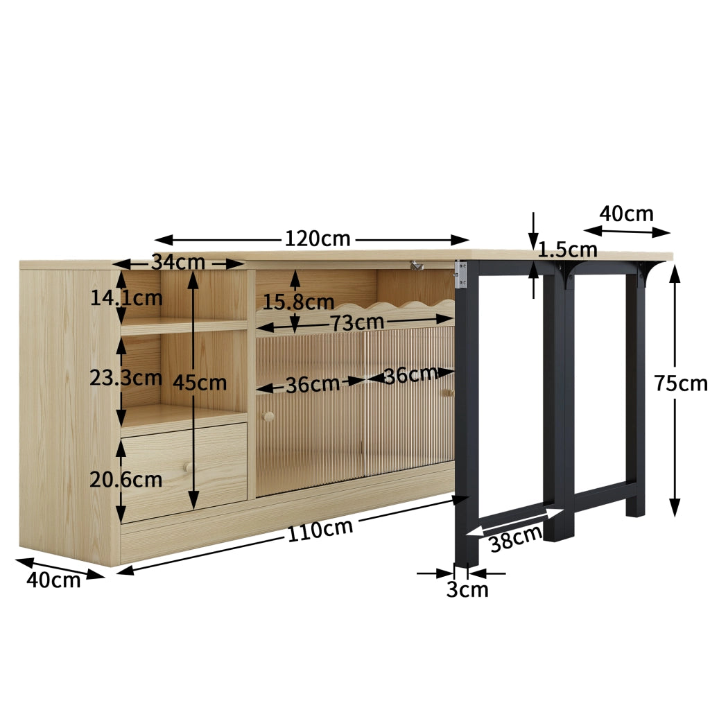 Tavolo da Pranzo Allungabile Pieghevole con Vano ¨C MINIMAL ¨C Rotante 360¡ã, Natura/Nero