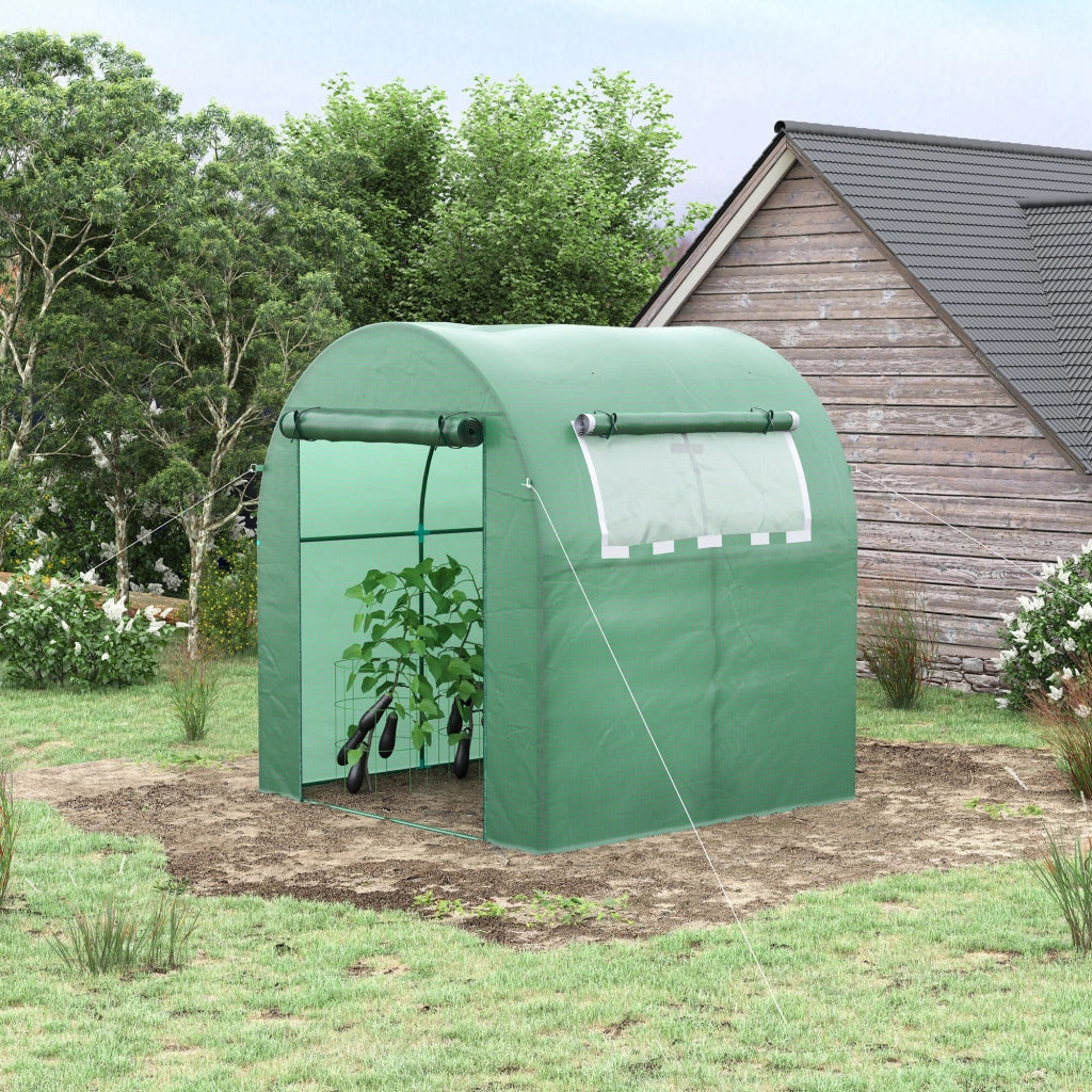 Serra da giardino con telo PE verde e porta avvolgibile 180x180x200 cm