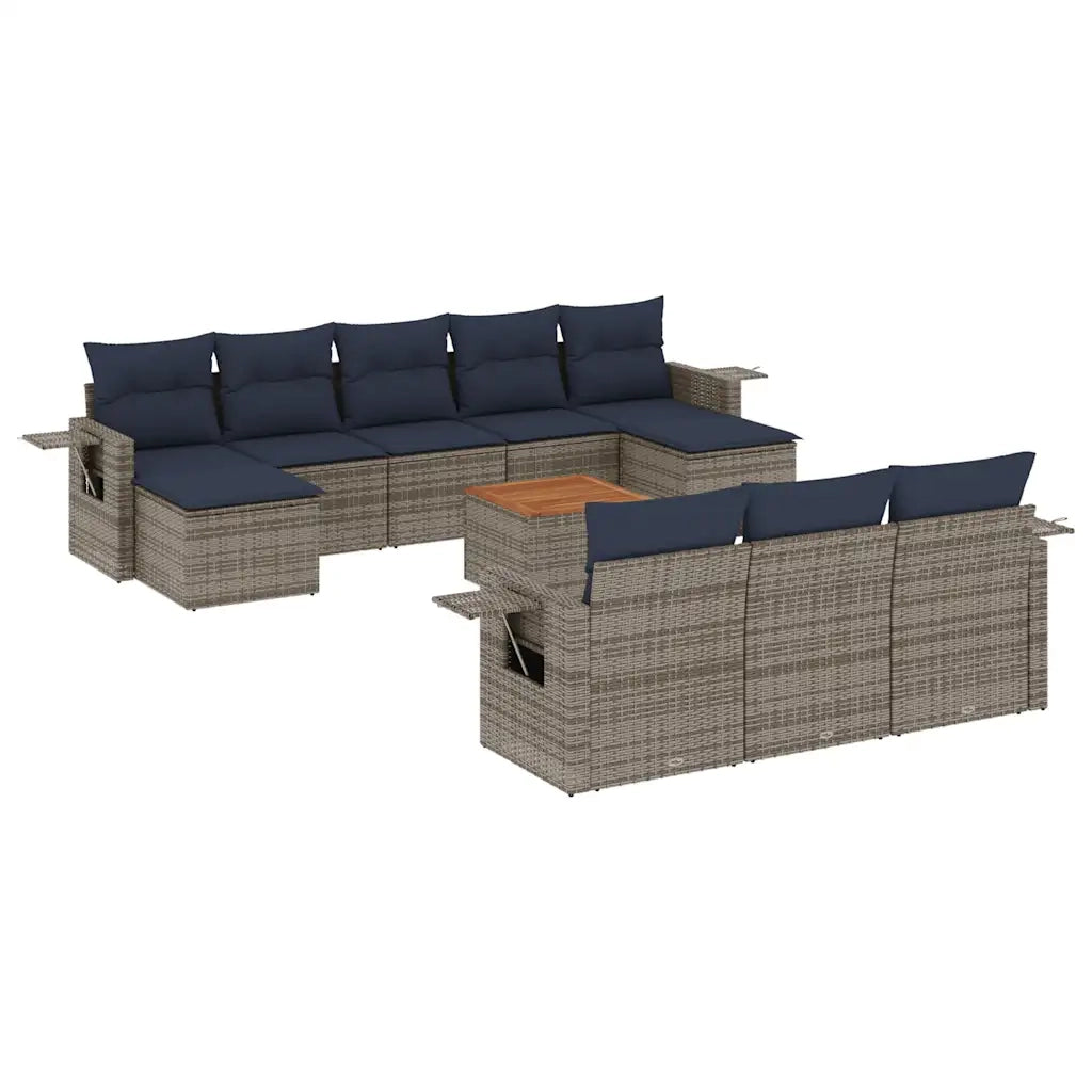 Set Divani da Giardino 11 pz con Cuscini Grigio in Polyrattan 3224787