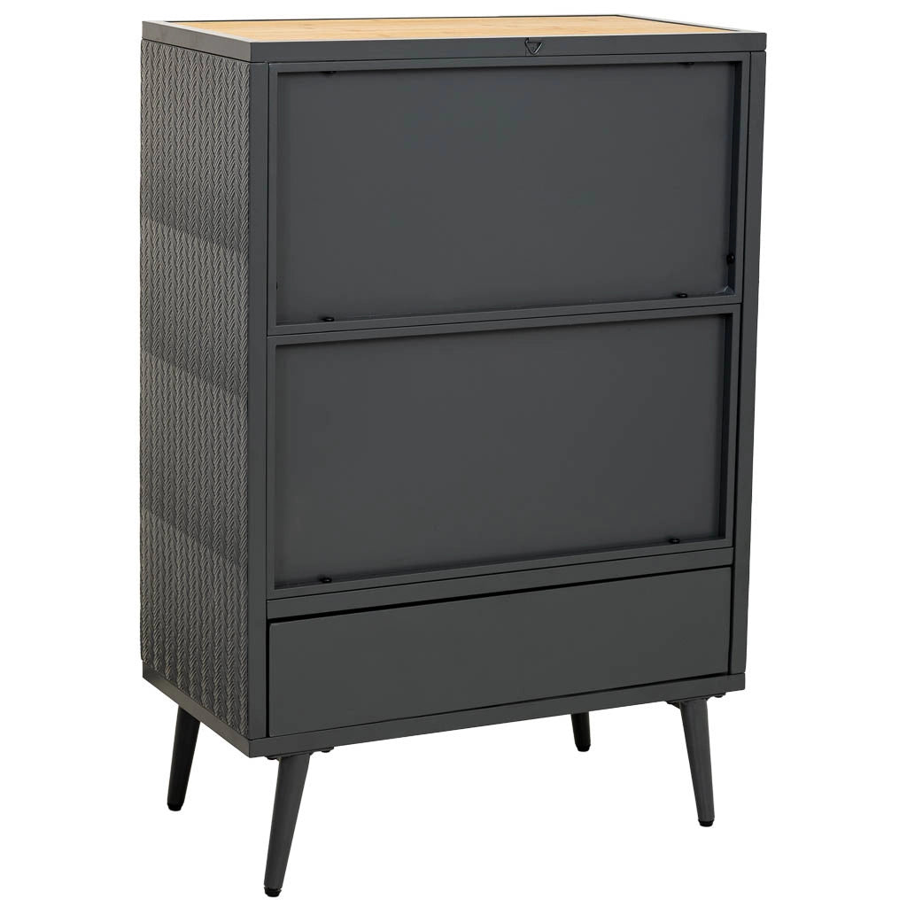 Vetrina in metallo, legno e vetro, 1 cassetto, nero, 61x32x90,5h cm