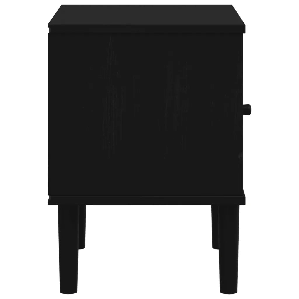 Comodino SENJA Nero Aspetto Rattan 40x35x48 cm in Legno di Pino 358012