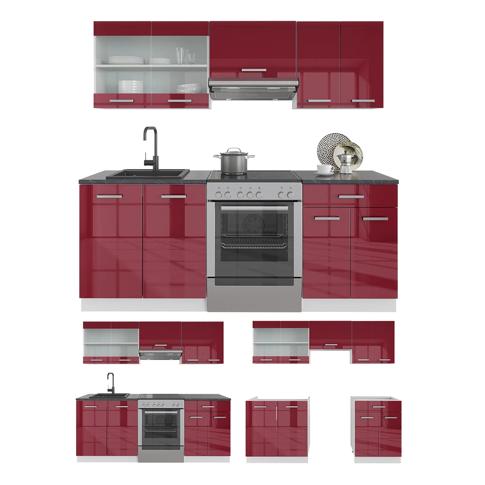 Vicco Cucina componibile Rosso lucido/bianco 200 cm , PL Rovere