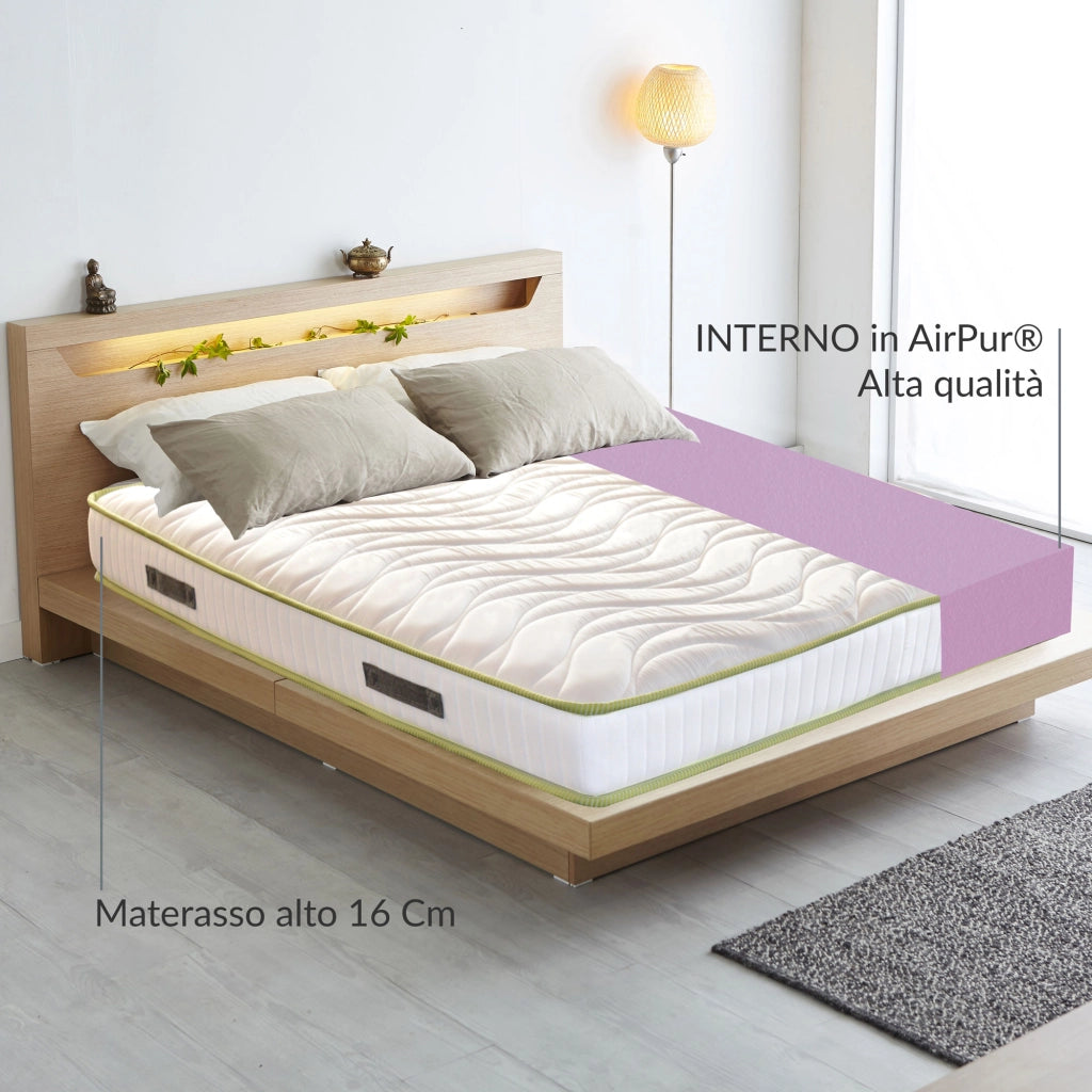 Materasso Alto 16 cm francese 140x195 cm, con AirPur® monoblocco, water foam ortopedico in poliuretano, con tessuto anti acaro di alta qualità, DREAM AIR 