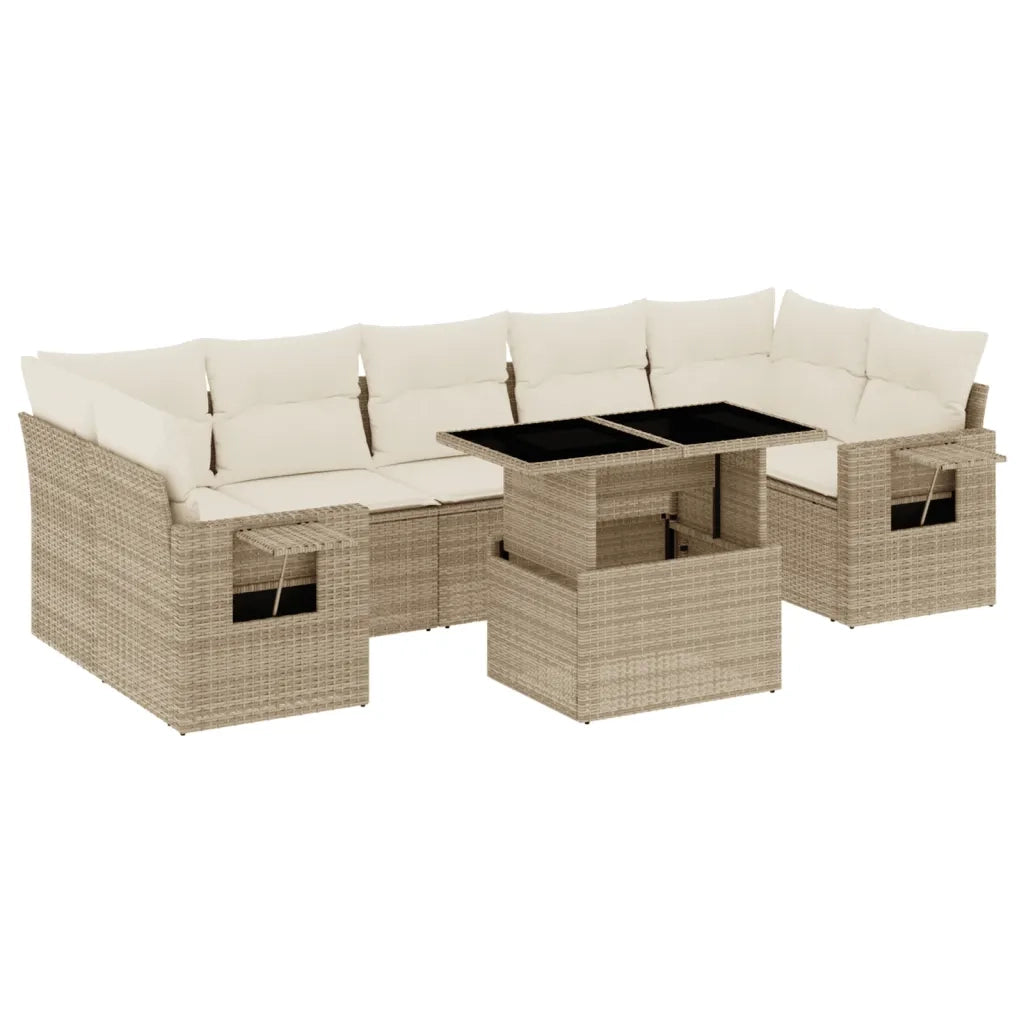 Set Divano da Giardino 8 pz con Cuscini Beige in Polyrattan 3267778