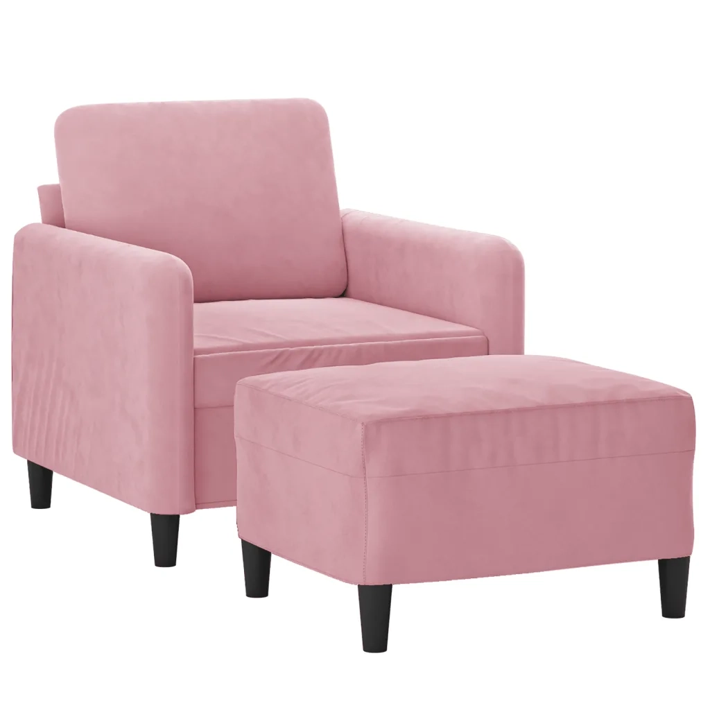 Divano Sedia-Poltrona con Poggiapiedi Rosa 60 cm Velluto 154624