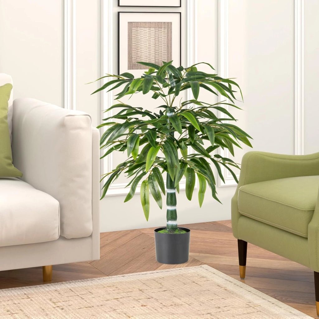 2 Pezzi Pianta Finta di Bambù 100 cm, Pianta Bamboo Artificiale in Vaso Decorazione in Casa e Ufficio, Pianta Finta in PE con 15 Rami da Interno ed Esterno