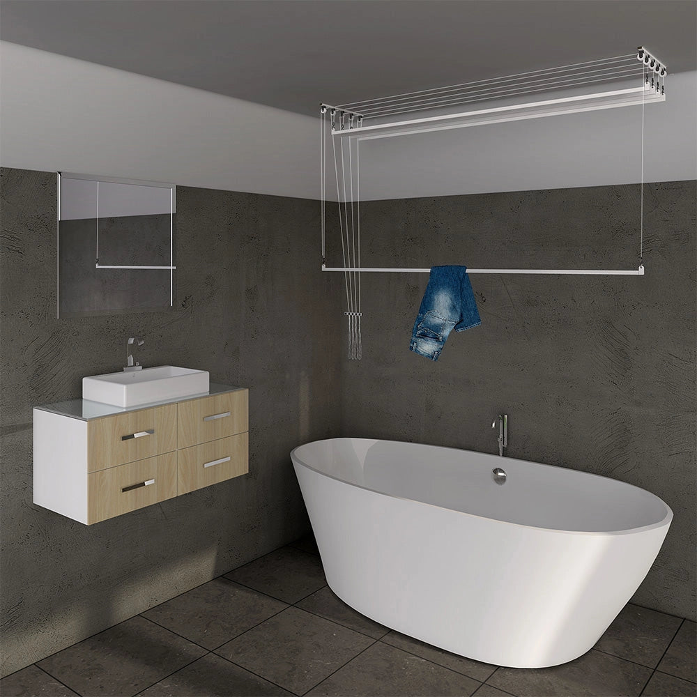Stendibiancheria da Soffitto Salvaspazio per Interni e Esterni con 5 Aste da 150cm (altezza soffitto 320 cm) Stendinik
