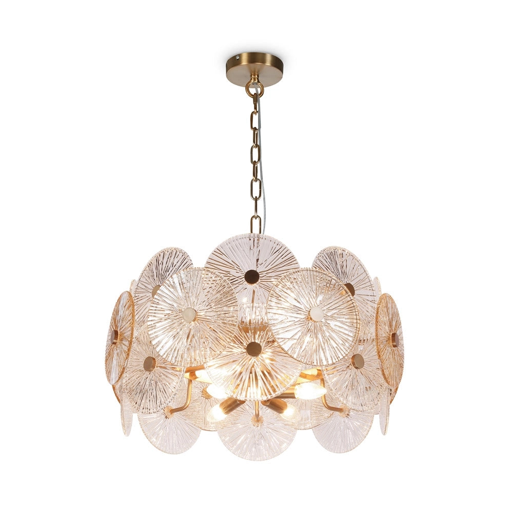 Lampadario Contemporaneo Aster Metallo Oro 8 Luci Con Diffusore In Vetro