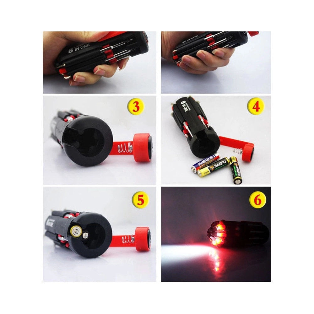 Trade Shop - Portatile 8 In 1 Multi Cacciavite Con 6 Led Torcia Tools Light Up Set -