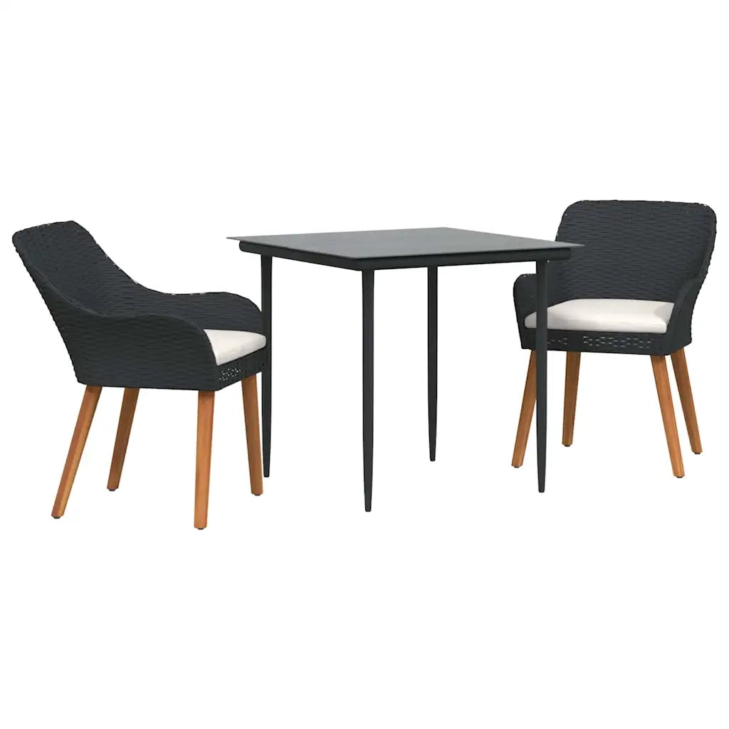 Set da Pranzo per Giardino con cuscino 3 pz | Set Salotto da Giardino Nero polyrattan