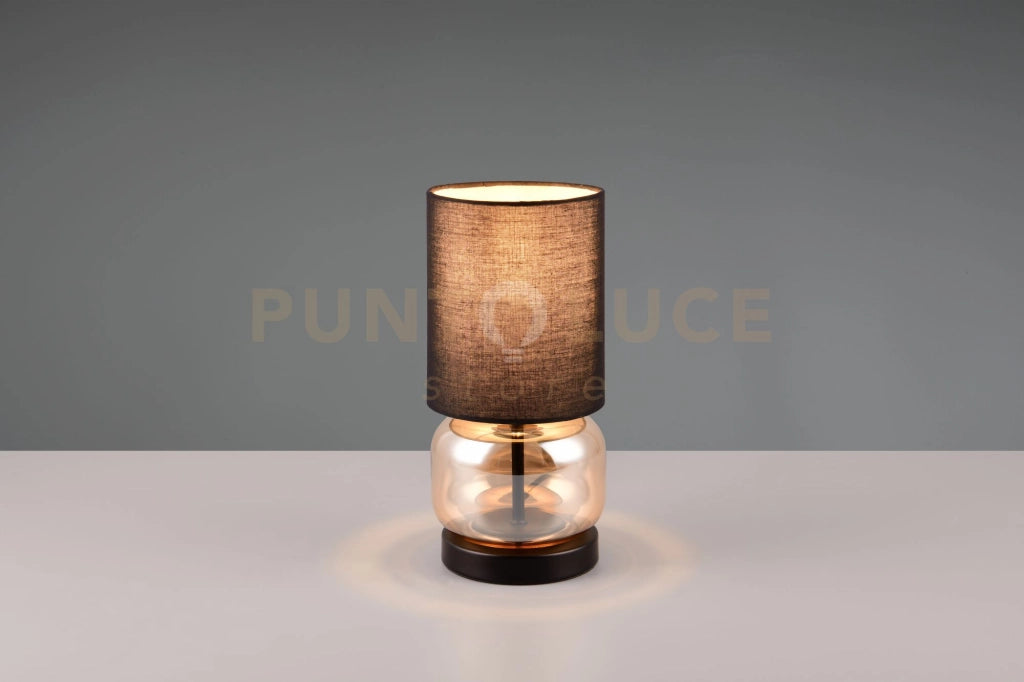ELIO LAMPADA DA TAVOLO BASE VETRO AMBRA CON PARALUME NERO H. 29CM 1 LUCE ATTACCO E27