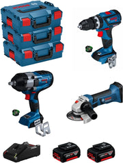 BOSCH Kit BK310 (Avvitatore a massa battente GDS 18V-1000 C + Trapano a Percussione GSB 18V-60 C + Smerigliatrice GWS 18-125 V-LI + 2 Batterie 5,0 Ah + caricabatterie + 2 moduli GCY42 + 3 L-Boxx 136)