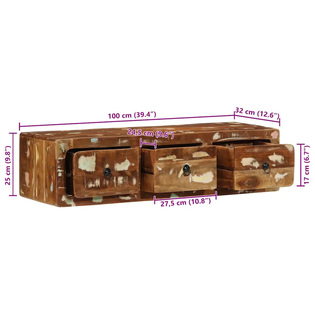 Mobile TV a Parete 100x32x25 cm in Legno Massello di Recupero 4104528
