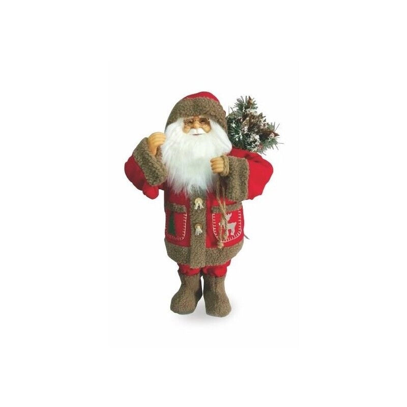 BABBO NATALE REALIZZATO IN STOFFA CON PELLICCIOTTO ROSSO E MARRONE H62 CM