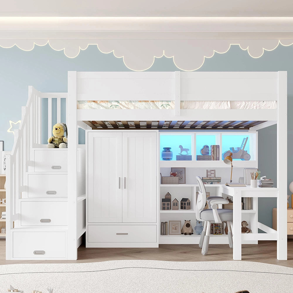 Letto mezzanino 90x200cm?- Xylo - scrivania armadio LED bianco