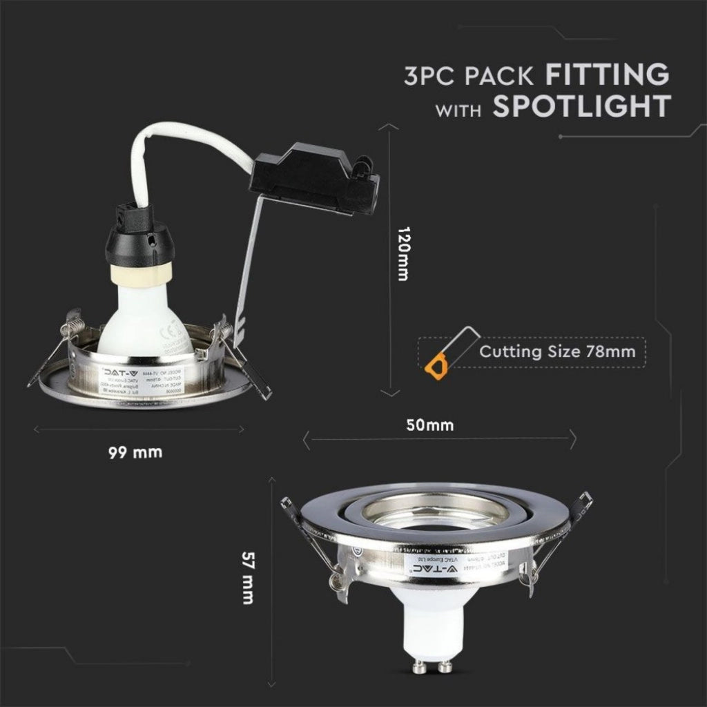 3 PZ Faretti LED Incasso Rotondo Orientabile 5W Carcassa Nichel Satinato 3000K Caldo con Lampada GU10 Sostituibile SKU 8884