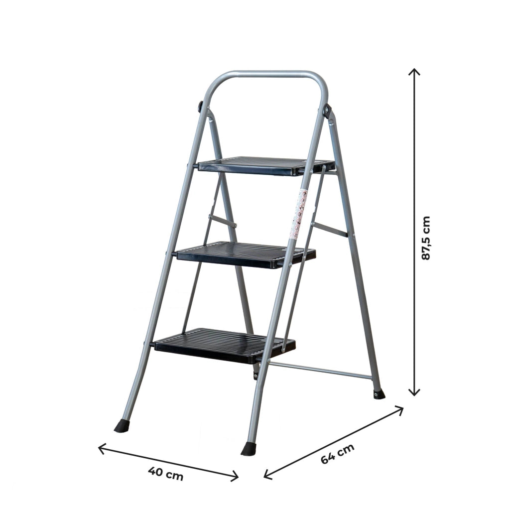 Scala pieghevole in metallo 2 o 3 gradini – Gradini e piedini antiscivolo, portata 150 kg, certificata EN 141, richiudibile e salvaspazio 3 Gradini