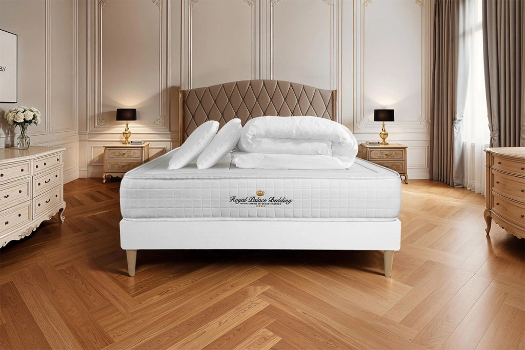 Pacchetto letto completo - Materasso 140x190cm + Box spring con doghe (kit) + 2 cuscini + Piumino - Balmoral