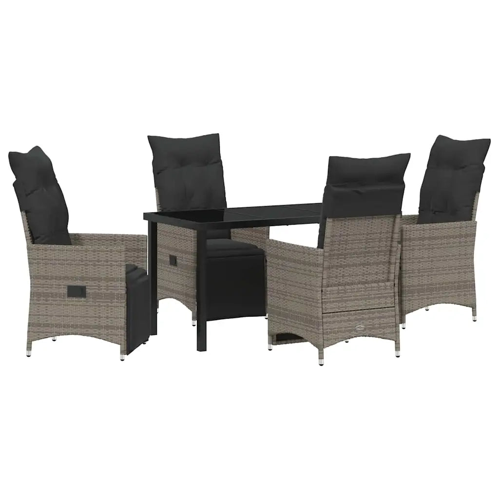 Set da Pranzo per Giardino con cuscino 5 pcs Grigio polyrattan