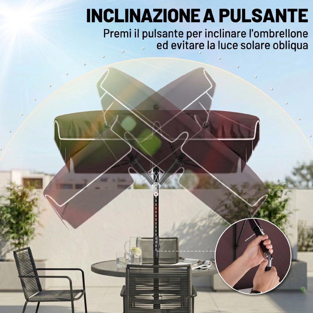 Ombrellone da Giardino Rettangolare e Regolabile con Palo in Alluminio, 2x1.3x2.5 m, Marrone e Nero