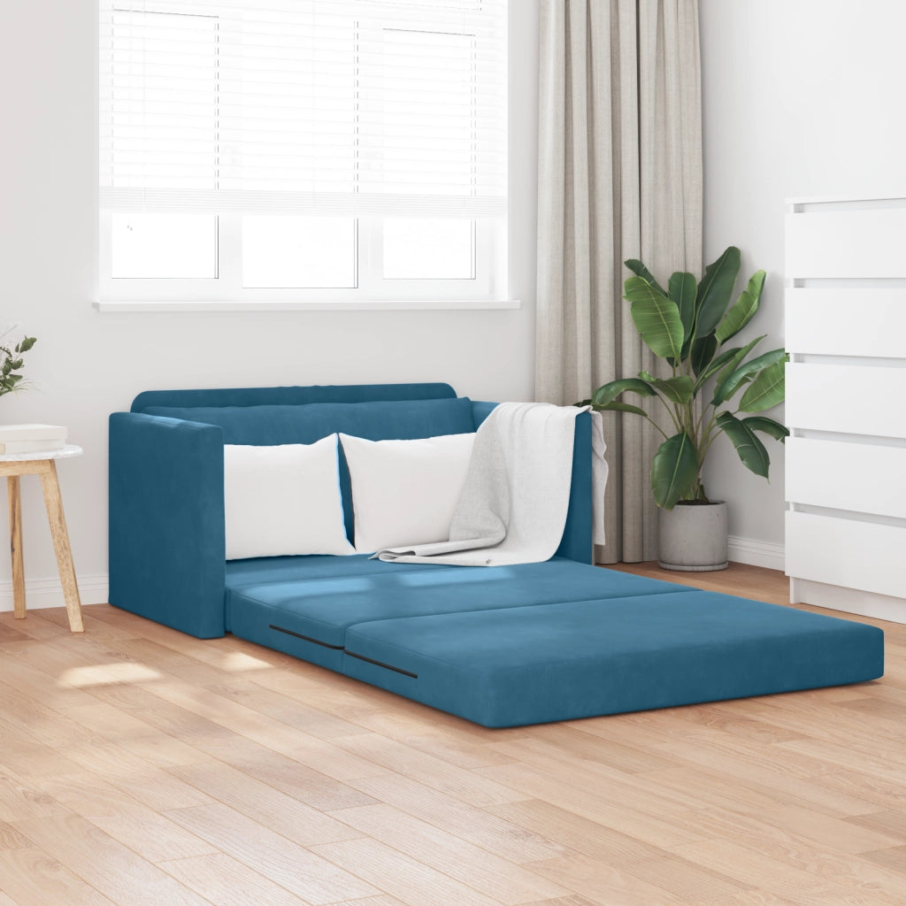 Divano da Pavimento Letto 2-in-1 Blu 124x204x61 cm Velluto