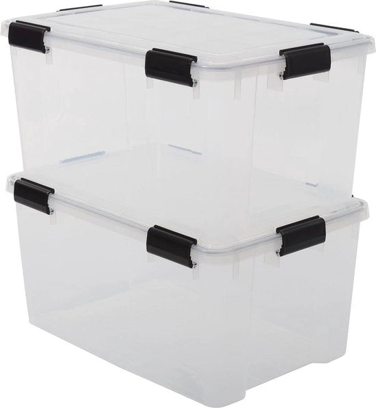 Set di 2 Scatoloni Aria Tappabile Stivellati per Garage e Sottotetto - 50L - Translucido