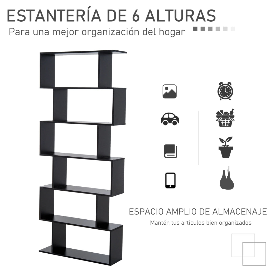 Libreria Moderna con 6 Ripiani ¨C zephmum ¨C Nero 80x23x192 cm