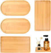 Set di 4 piatti di servizio in bambù - piatto per tè, caffè, torta - piatto di servizio ovoidale e rettangolare in legno di bambù - piccolo piatto di servizio in bambù