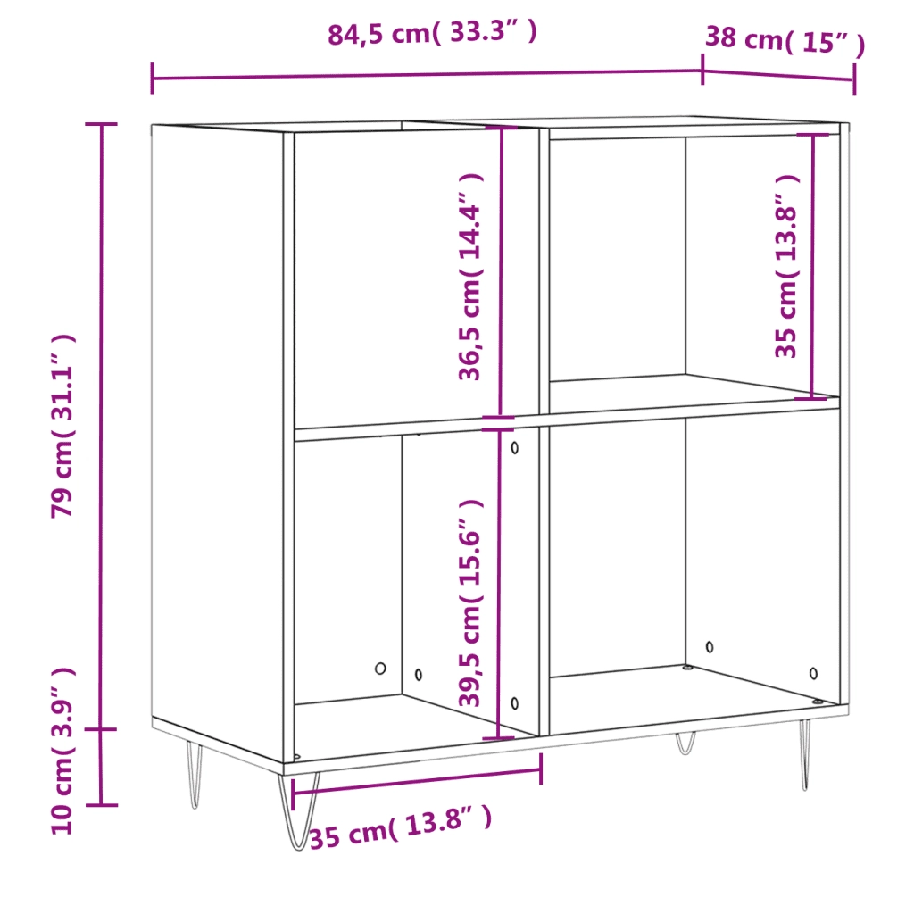 Mobile Porta Dischi Grigio Sonoma 84,5x38x89 Legno Multistrato 831778