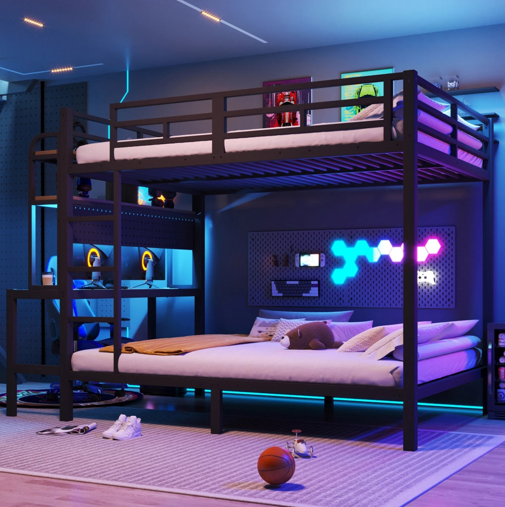Letto a castello 140x200 cm con scrivania, scaffali, LED e USB