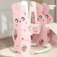 Scivolo e altalena per bambini 4 in 1 con cestino da basket, scivolo e altalena, 147,5x160x107cm, Rosa