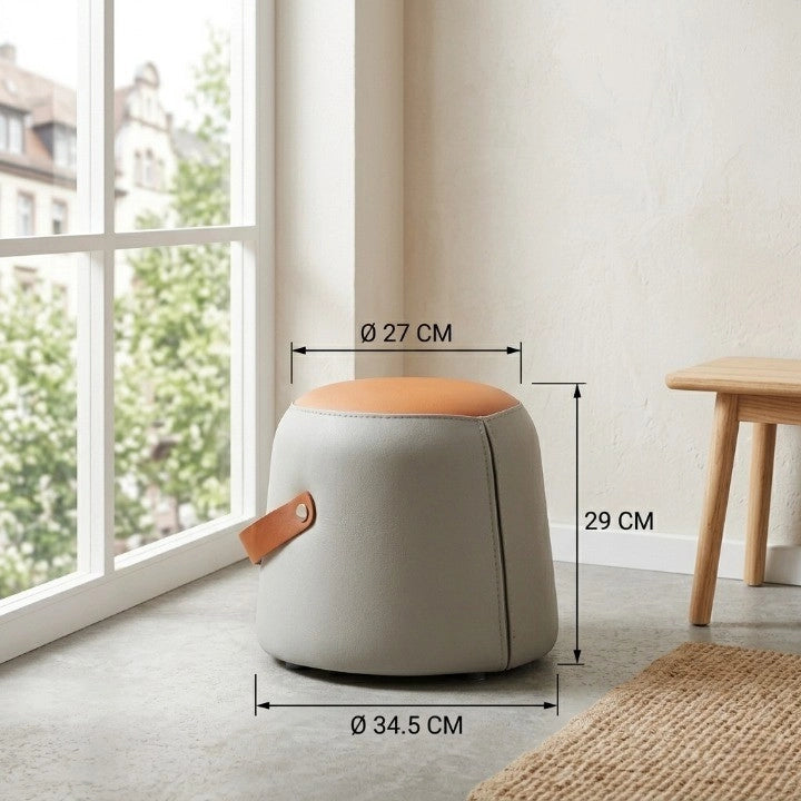 POUF in PU Grigio e Arancione con Maniglia in PU