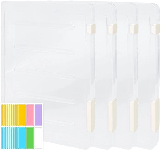 Set di archiviazione trasparente A4 4 pezzi con etichette adesive, contenitore per documenti, libri da appendere, lettere, riviste (30,5 x 22,3 x 2,2 cm)