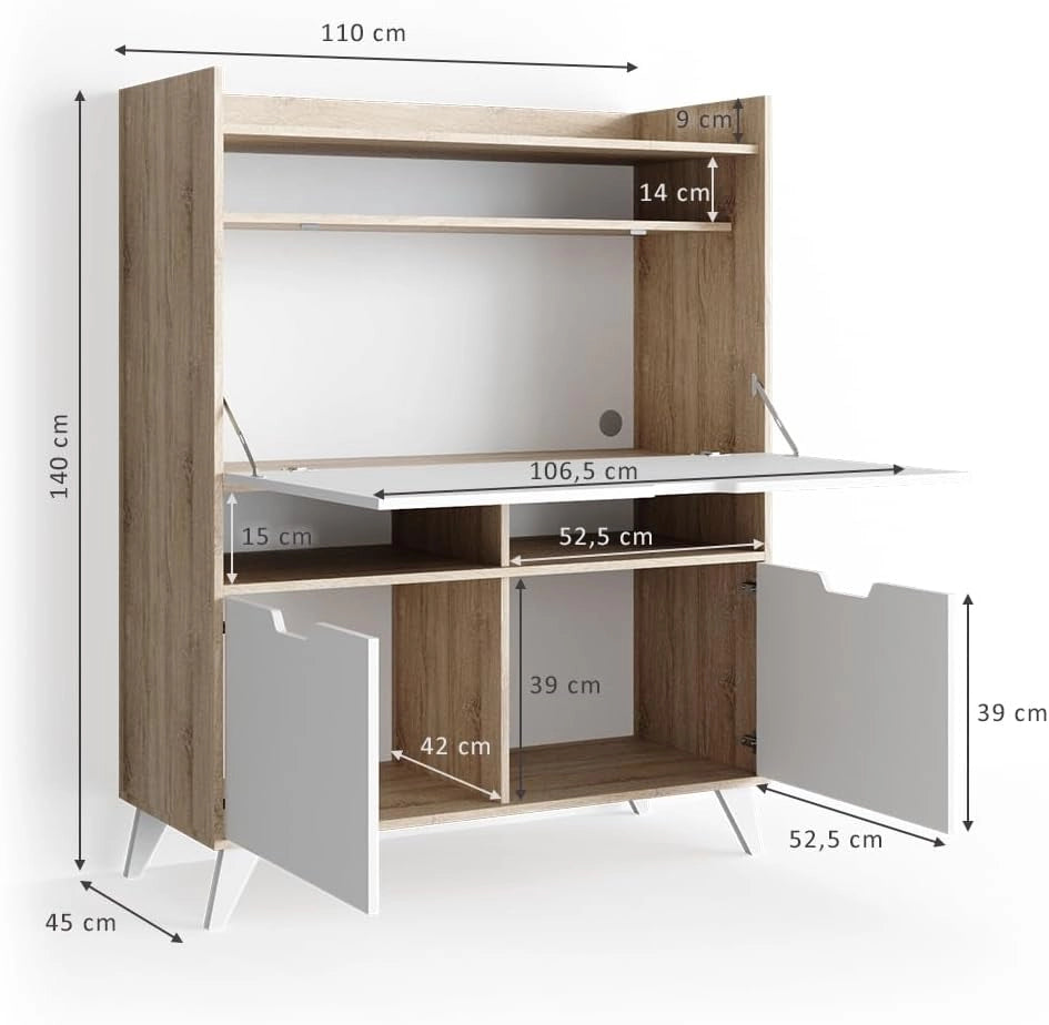 Scrivania per segretaria Berdi, Sonoma, 110 x 45 cm, adatto come postazione di lavoro per home office o studio