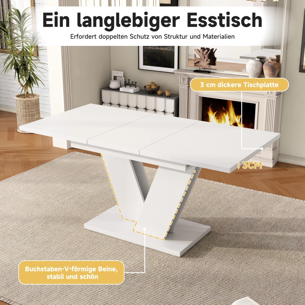 TAVOLO da pranzo allungabile 120/160 x 80 cm MDF bianco, set 7 pezzi