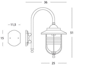 Lampada Applique Grande in Basso Color Ruggine da Esterno Linea Porto Sovil