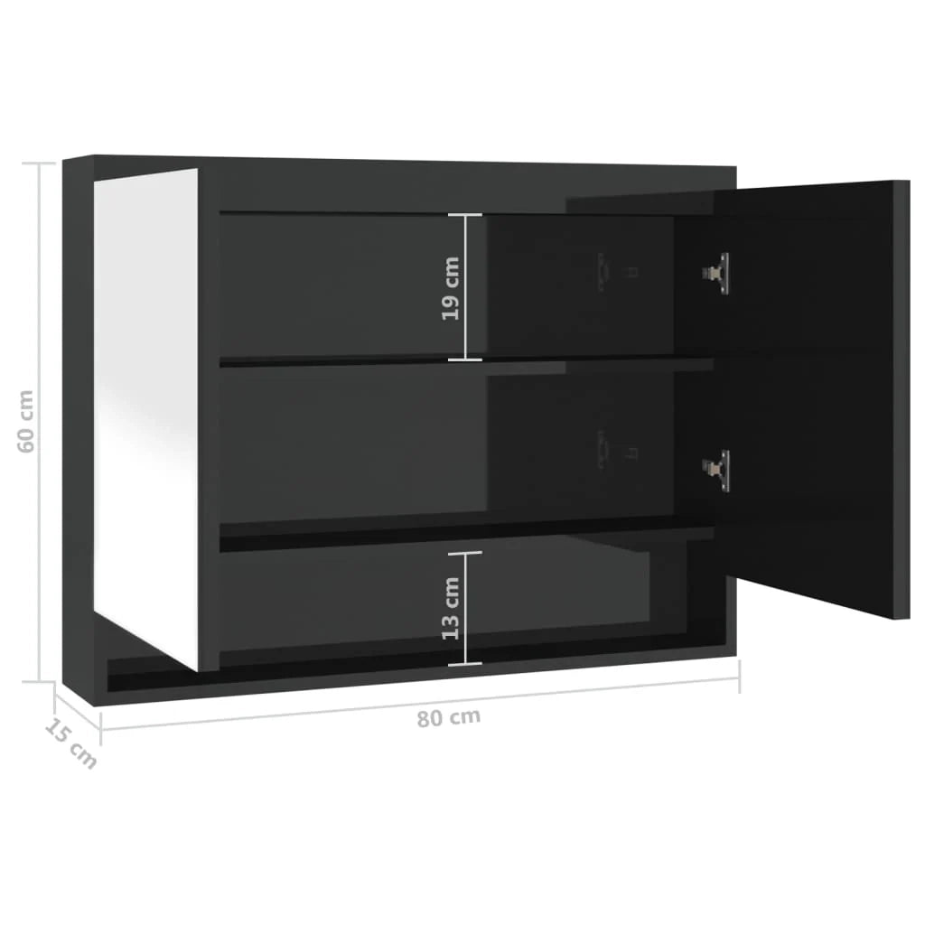 Mobiletto specchio da bagno 80 x 15 x 60 cm MDF nero lucido 02_0006714