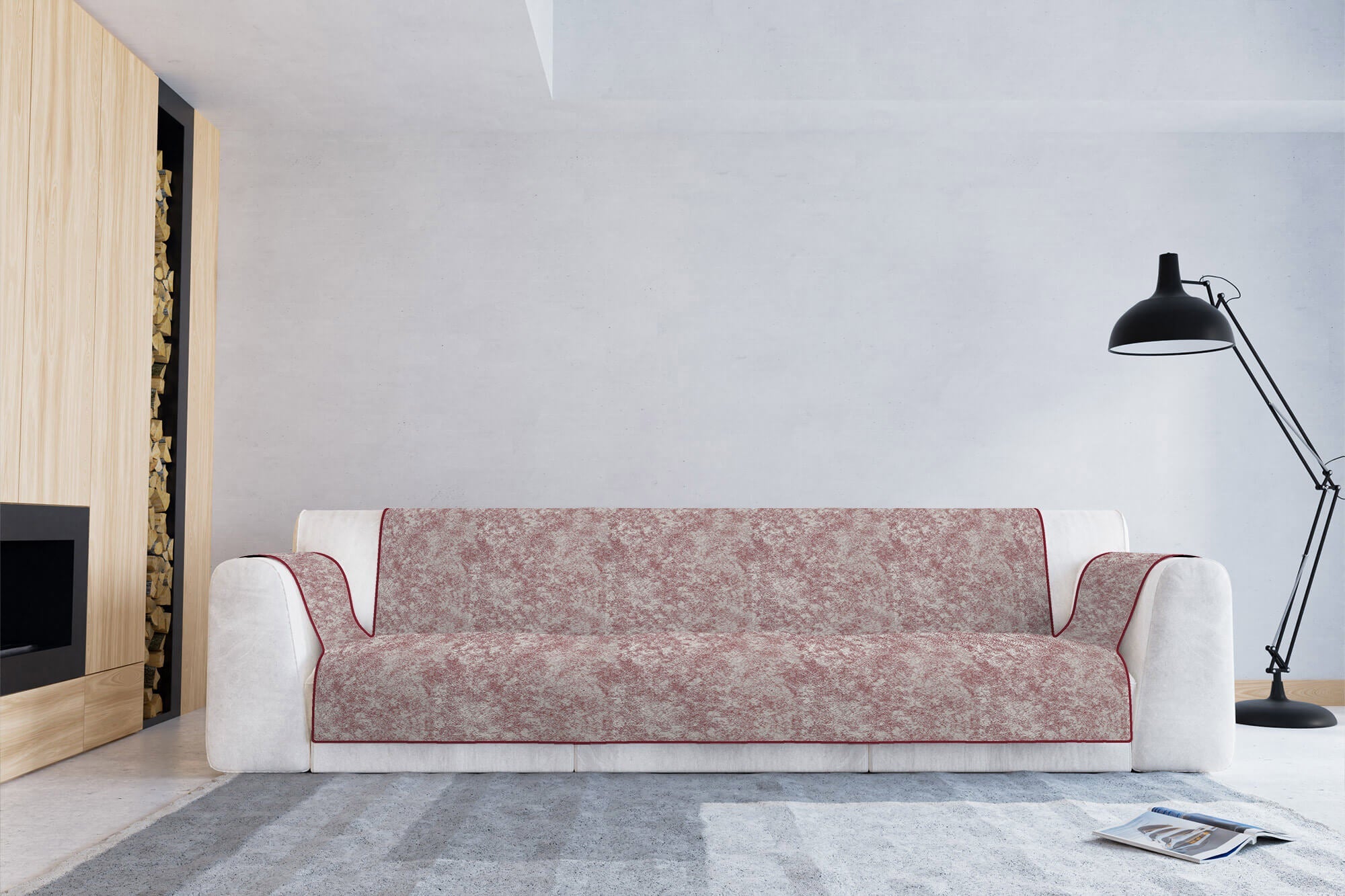Copridivano con Copri Braccioli Seduta 230 cm in Poliestere e Cotone Bordeaux