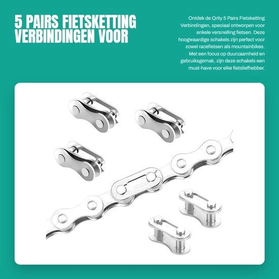 Kit di catene da bicicletta - 5 pezzi - Alta qualità acciaio - Sicuro e flessibile - Facile da utilizzare - Adatto per il mantenimento della bicicletta