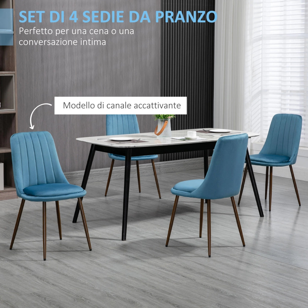 Sedie da Cucina Imbottite, Set 4 Pezzi in Poliestere e Acciaio, 47x55x86 cm, Blu